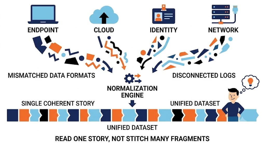 Security data correlation normalization engine diagram
